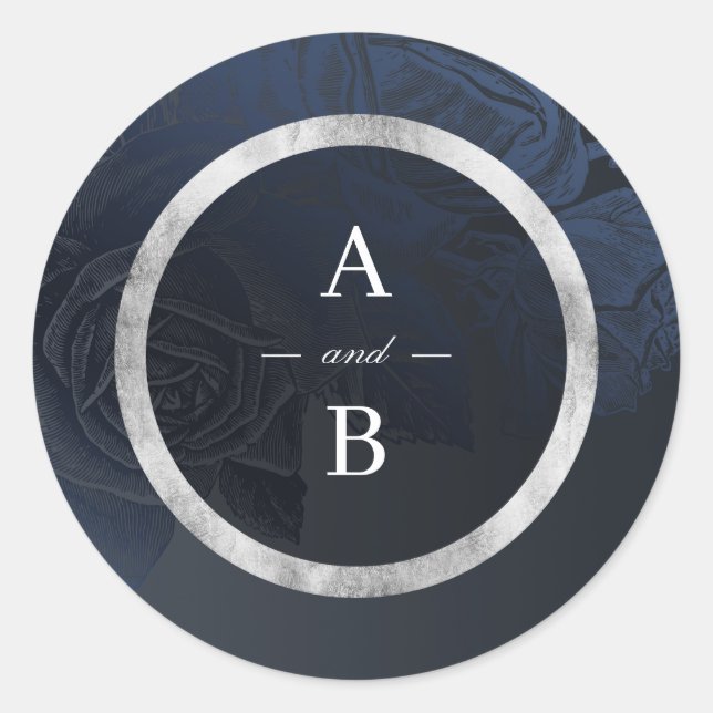 Adesivo Monograma de casamento botânico do marinho Luxe ro (Frente)