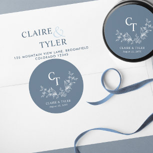 Adesivo Monograma de Casamento Chic Azul Selo / Favor