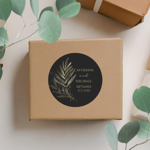 Adesivo Monograma de Casamento com Folha Dourada Negra Mod