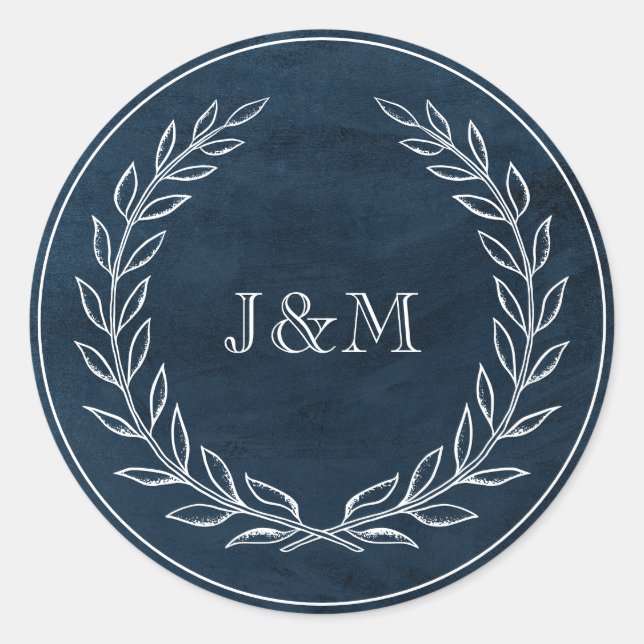 Adesivo Monograma de Casamento com Marinho de Aquarela Ele (Frente)