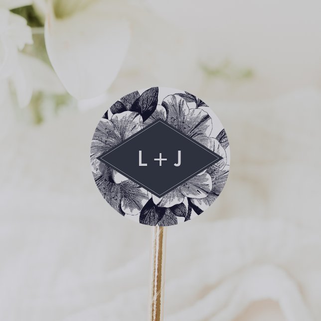 Adesivo Monograma de Casamento com Orquídea da Meia-Noite (Criador carregado)