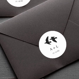 Adesivo Monograma de Casamento de Aves Negras e Brancas Mo