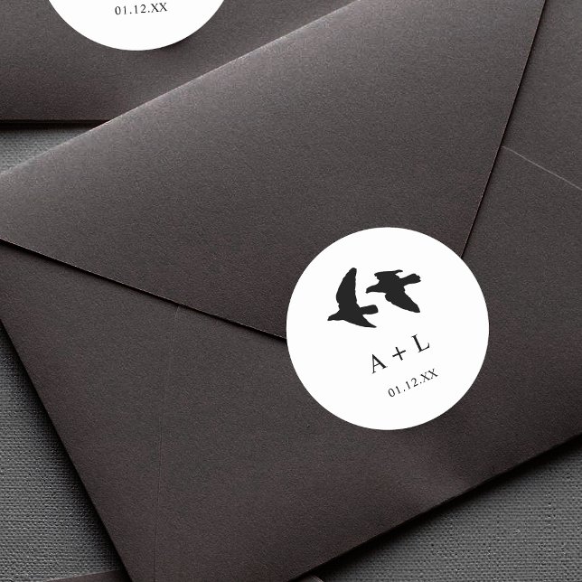 Adesivo Monograma de Casamento de Aves Negras e Brancas Mo (Criador carregado)