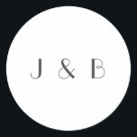 Adesivo Monograma de Casamento de Deco de Arte Branca Míni<br><div class="desc">Vinheta Monograma de Casamento de Arte Elegante Minimalista Personalizada em Típgrafia Negra em Fundo Branco</div>