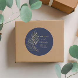 Adesivo Monograma de Casamento de Folha Azul Dourada do Ma