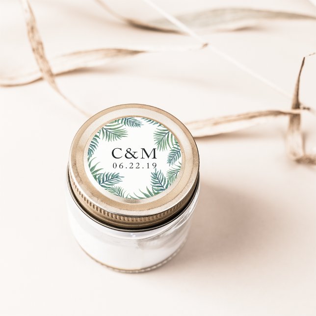 Adesivo Monograma de Casamento de Folhagem Tropical (Criador carregado)