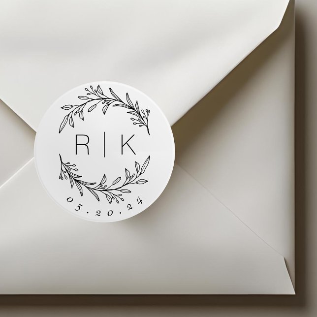 Adesivo Monograma de Casamento de Fúria Botânica de Arte d (Criador carregado)