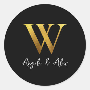 Adesivo Monograma de Casamento Dourado de Metal Bruto W Pr