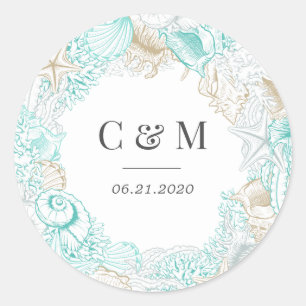 Adesivo monograma de casamento elegante costeiro litoral