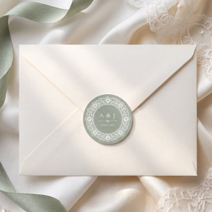 Adesivo Monograma de casamento em renda vintage verde sage