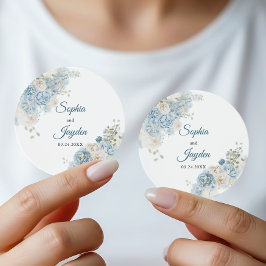 Adesivo Monograma de casamento floral azul em aquarela