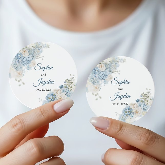 Adesivo Monograma de casamento floral azul em aquarela (Criador carregado)