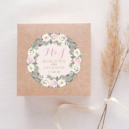 Adesivo Monograma de Casamento Floral de Boho rosa cor-de-