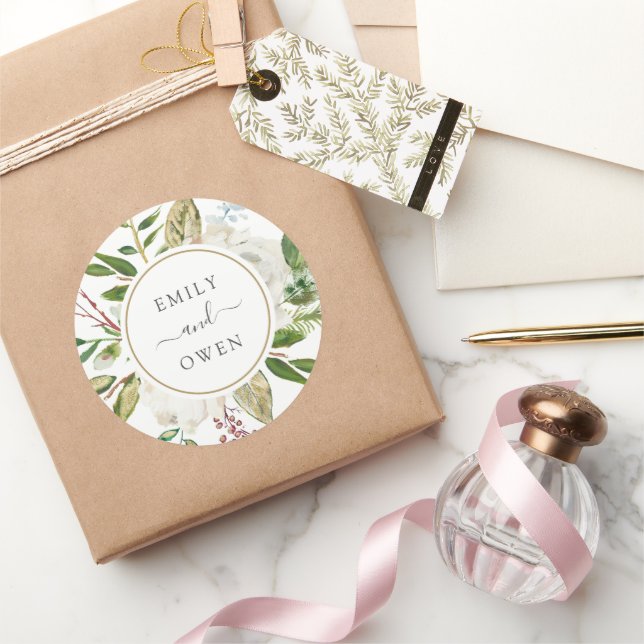 Adesivo Monograma de Casamento Floral de Wreath de Gilded  (Presentear)