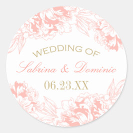 Adesivo Monograma de Casamento Floral Dourado de Coral Ele