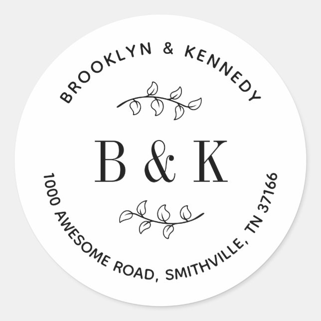 Adesivo Monograma de Casamento Floral Nome do Casal Endere (Frente)