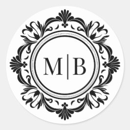 Adesivo Monograma de Casamento Floral Preto e Branco Ornam