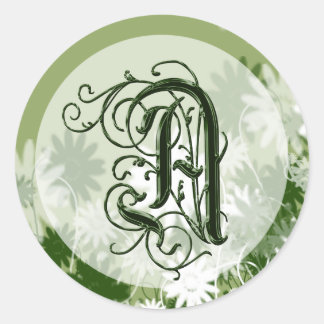Adesivo Monograma de Casamento Floral Verde A Selo