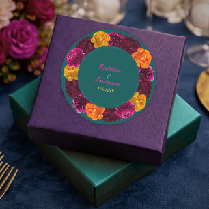 Adesivo Monograma de casamento floral verde-rosa moderno