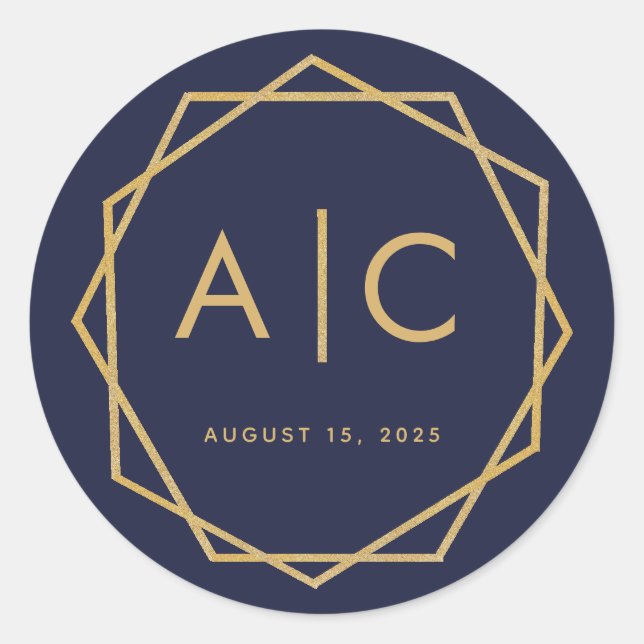 Adesivo Monograma de Casamento Geométrico marinho Azul e D (Frente)