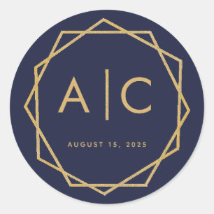 Adesivo Monograma de Cásamento Geométrico Moderno em Azul-