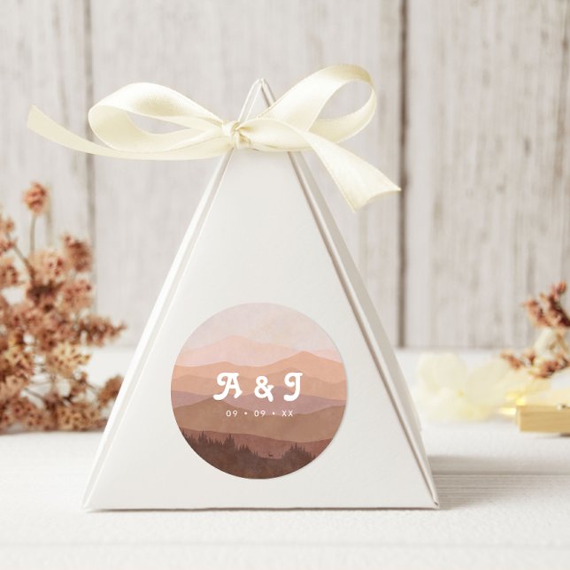 Adesivo Monograma de Casamento Rosa e Montanhas Retro (Criador carregado)