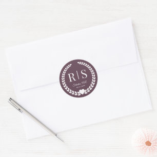 Adesivo Monograma de Casamento Roxo Ameixa Inicial