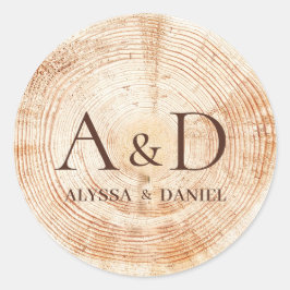 Adesivo Monograma de Casamento Rústico Fatia de Madeira Pe