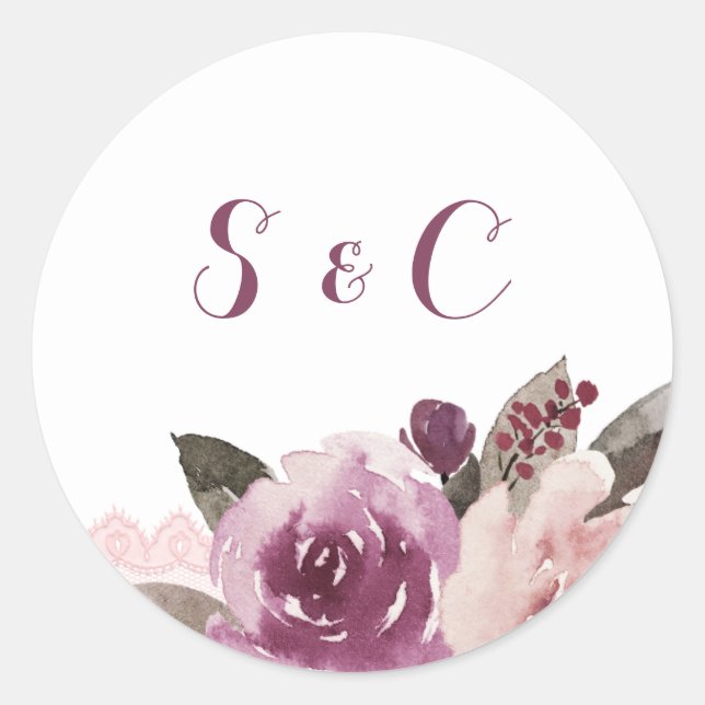 Adesivo Monograma de casamentos outono florais de aquarela (Frente)
