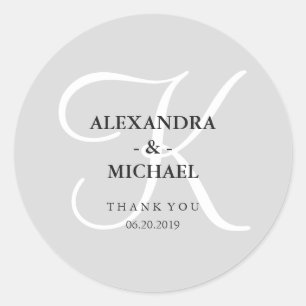 Adesivo Monograma de Cinzas Clássicas Modernas e Obrigado