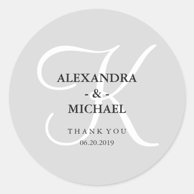 Adesivo Monograma de Cinzas Clássicas Modernas e Obrigado (Frente)