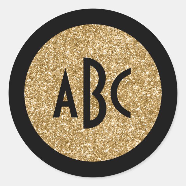 Adesivo Monograma de Círculo com Brilho Preto e Dourado (Frente)