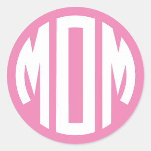 Adesivo Monograma de Círculo Rosa e Branco MÃE
