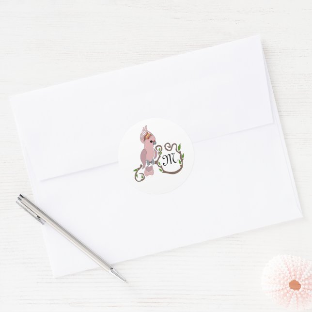 Adesivo Monograma de Cockatoa Rosa Whimsical (Envelope)