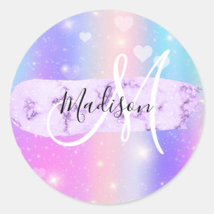 Adesivo Monograma de Corações do Unicórnio Colorido Girly 