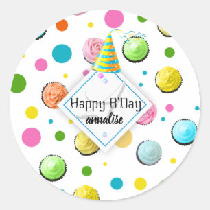 Adesivo Monograma de Cupcakes e Pontos de Aniversário