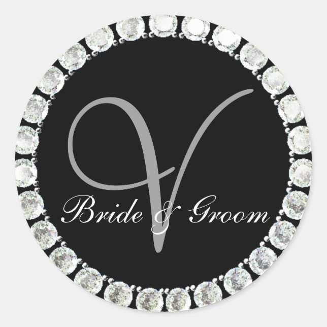 Adesivo Monograma de diamante V selo personalizável (Frente)