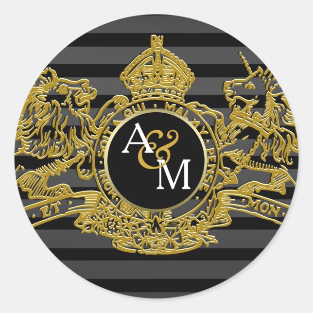 Adesivo Monograma de Emblem Regual de Leão Dourado Negro (Frente)