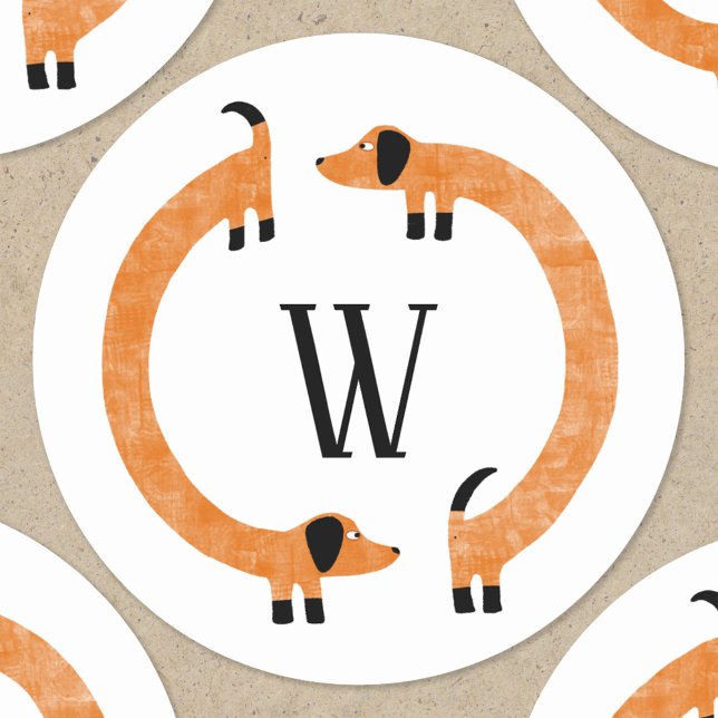 Adesivo Monograma de Enchimento de Enchimento Engraçado (Dachshund Wiener Sausage Dog monogram initial stickers)