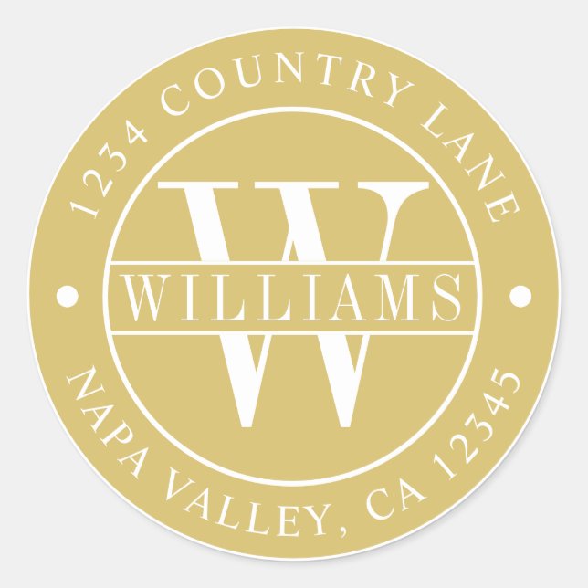 Adesivo Monograma de Endereço de Devolução Elegante Dourad (Frente)