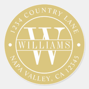 Adesivo Monograma de Endereço de Devolução Elegante Dourad