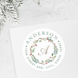Adesivo Monograma de Endereço de Natal com Folhas de Inver