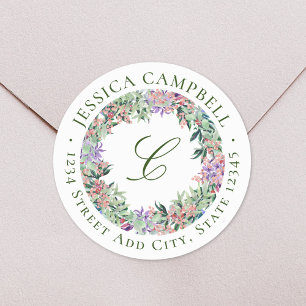 Adesivo Monograma de Endereço de Retorno com Grinalda Flor