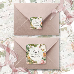 Adesivo Monograma de Endereço de Retorno Floral Rosa Vinta