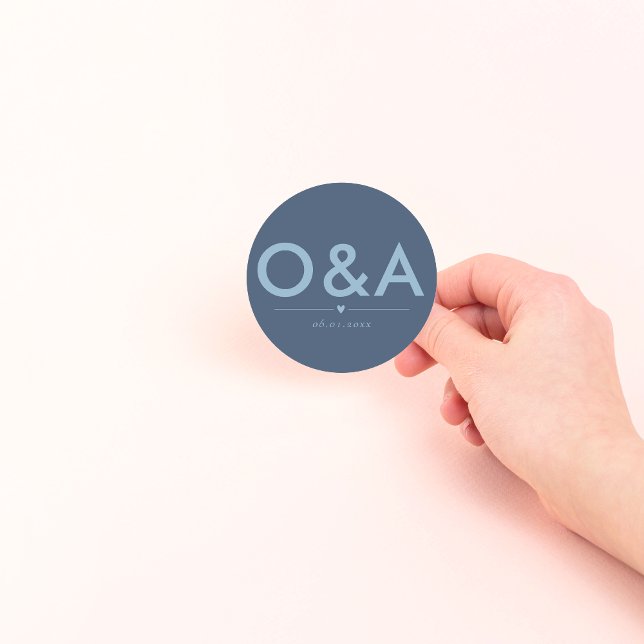 Adesivo Monograma de Envelope de Casamento Moderno | Azul  (Criador carregado)