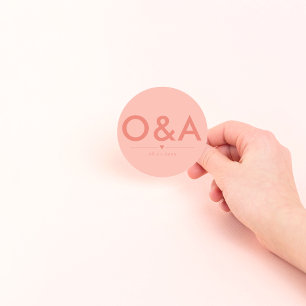 Adesivo Monograma de Envelope de Casamento Moderno   Coral