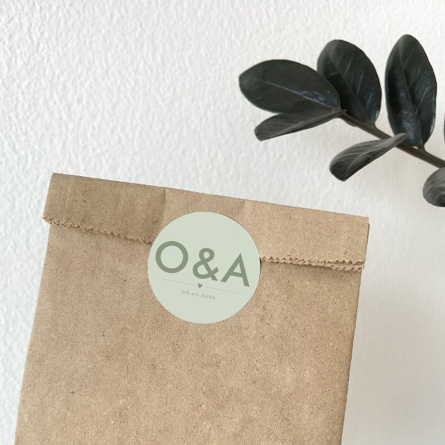 Adesivo Monograma de Envelope de Casamento Moderno | Sage  (Criador carregado)