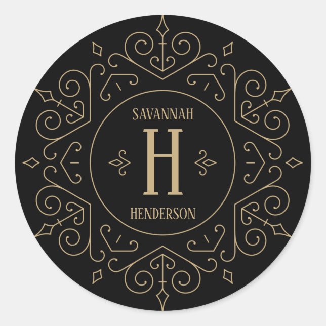 Adesivo Monograma de espirais gótica em preto e Dourado (Frente)
