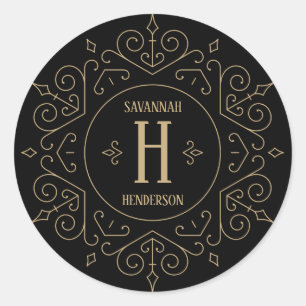 Adesivo Monograma de espirais góticas Douradas e pretas