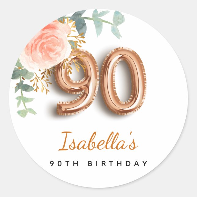 Adesivo monograma de eucalipto com rosa de ouro floral de  (Frente)